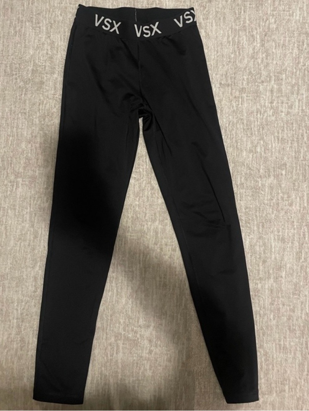 Victoria’s Secret Sport Black Spandex Workout Leggings VSX Logo Band Small EUC